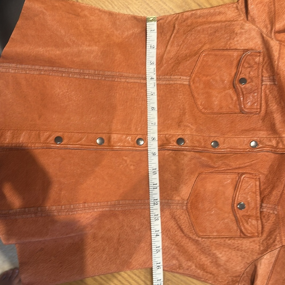 100% Genuine Leather Snap-Button Shirt Jacket (Size Medium, Rust Orange Vintage) - Picture 14 of 16